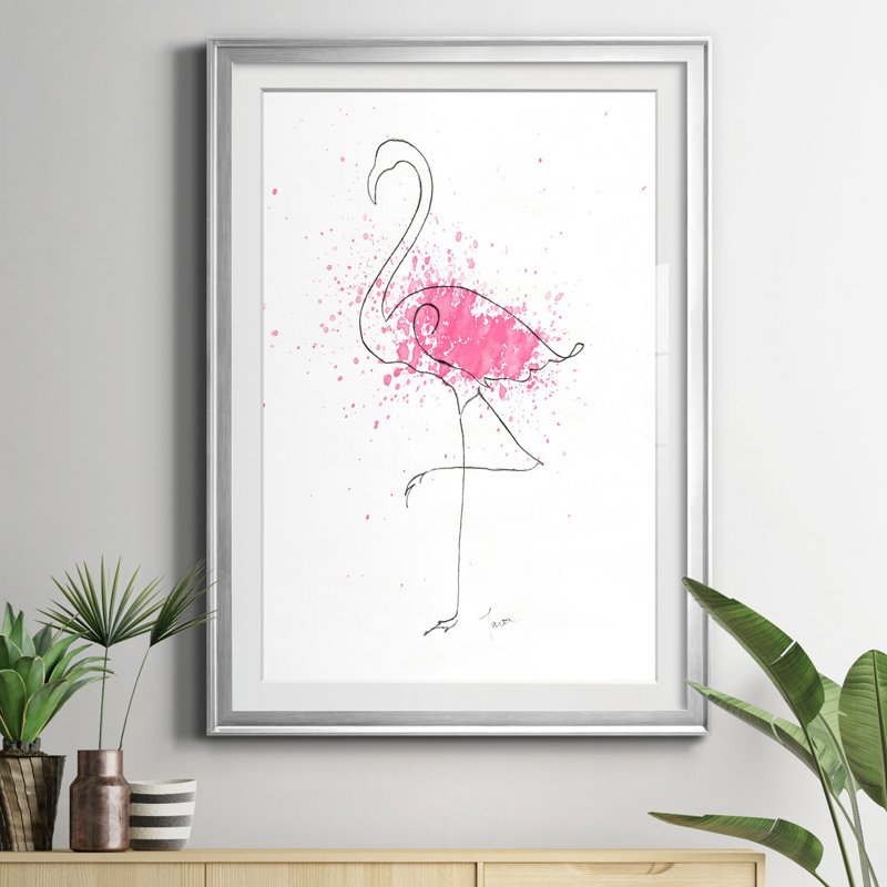 Flamingo Splash II - reproduction de photo encadrée sur papier, H 18,5 po x l 24,5 po x P 1,5 po, Argent