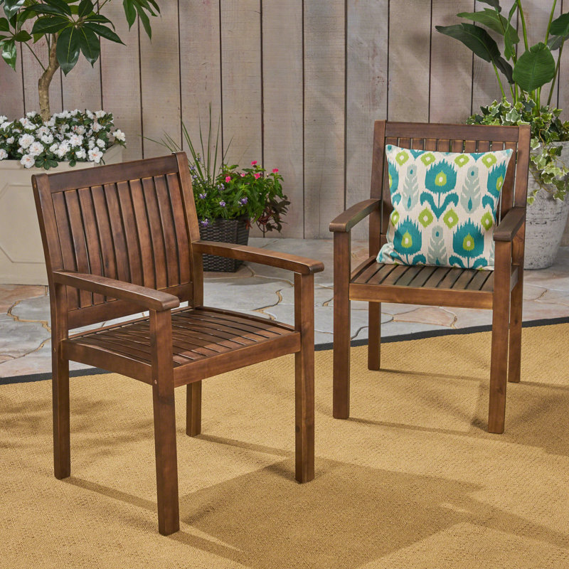 Dark Brown Acacia Wood Outdoor Dining Chair Set