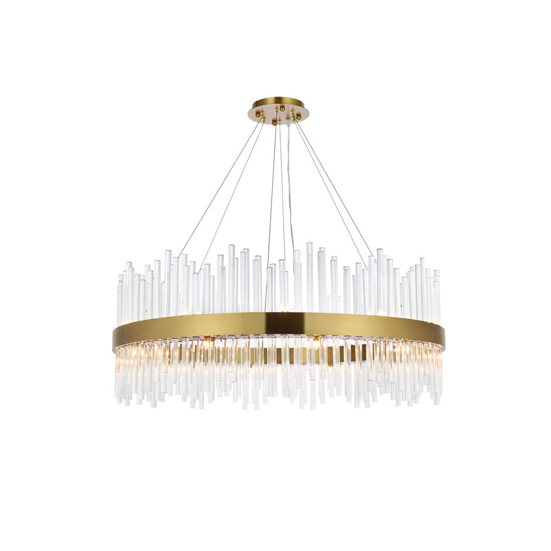 Lustre tambour unique Dalton, Or satiné, H 14 po x l 36 po x P 36 po, 20 lumières