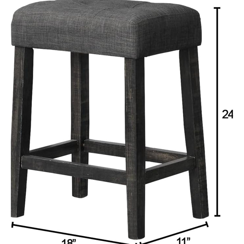 Ensemble bar/salle à manger 3 pièces - Table haute en bois massif avec 2 ports et prise électrique, sièges intégrés, noir anthracite, style transitionnel, table rectangulaire de 152 cm (60 pouces), linge de table inclus