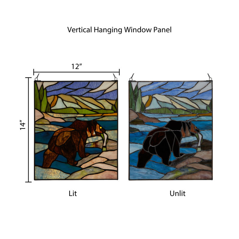 14"H Bear Stained Glass Window Panel