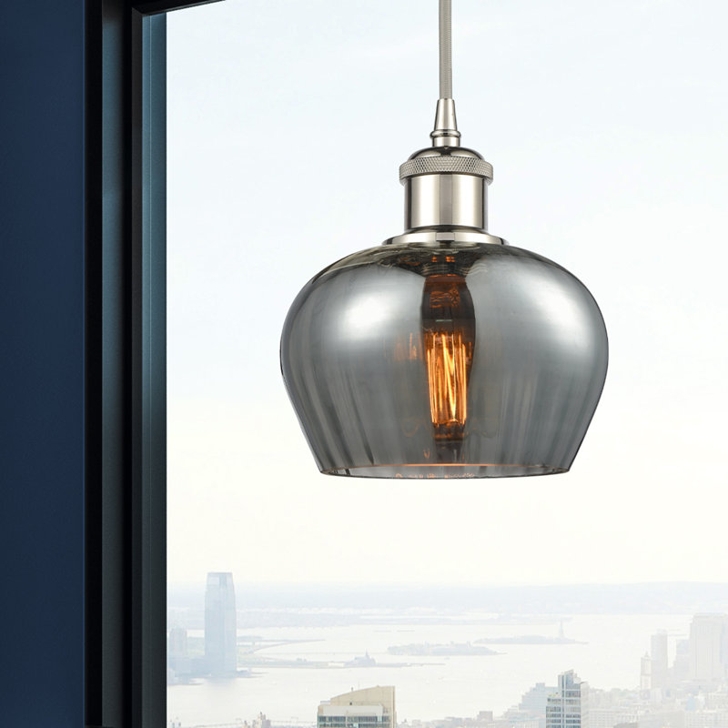 Luminaire suspendu en forme de cloche à 1 lumière Patrina, Fumée, Nickel poli, Ampoule non incluse