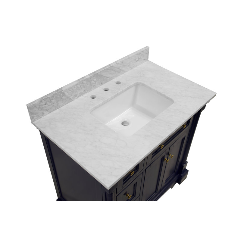 Ensemble de meuble-lavabo simple 36 po Fossen, Bleu royal, Marbre de Carrare
