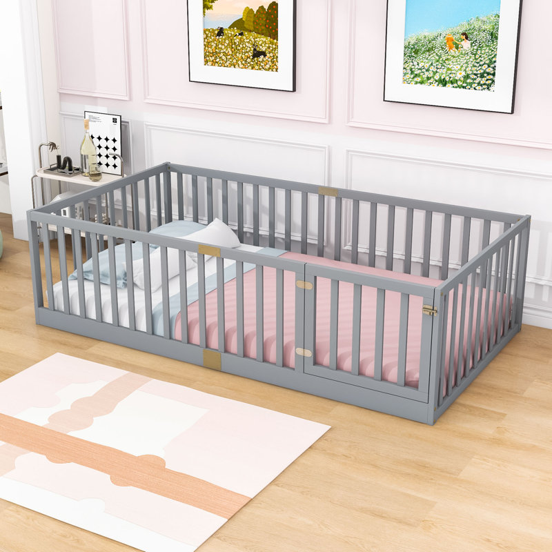 Lit sur pied avec garde-corps haute, Lit simple, Gray