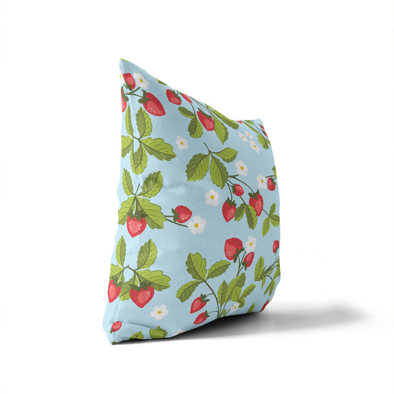 Strawberries Indoor Throw Pillow, Blue, Square 20" H x 20" W