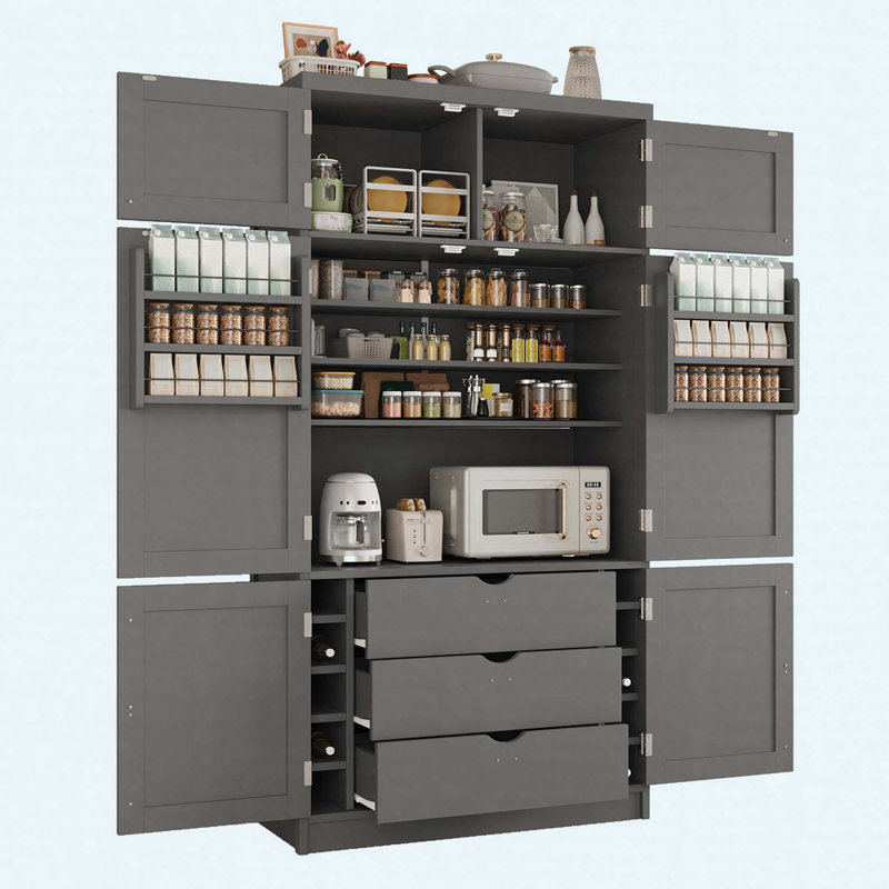 80.1'' Tall Freestanding Kitchen Pantry Cabinet With Power Outlets, Shaker Style Storage Cupboard With Drawers, Adjustable Shelves & Door Racks
