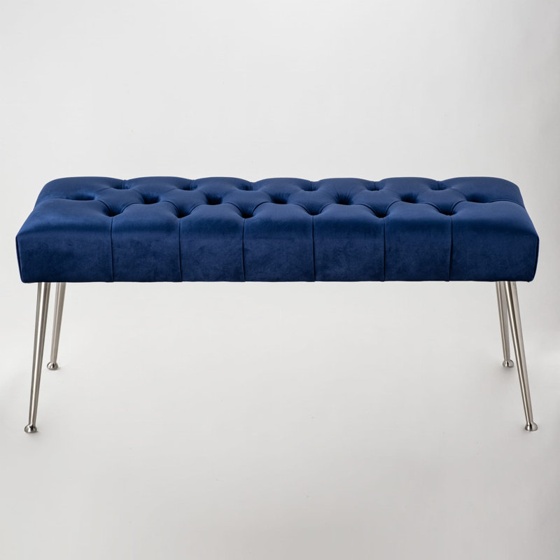 Mikaia Velvet Upholstered Bench, H40 x W100 x D30cm, Navy