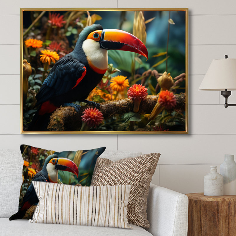 Toco Toucan South America Jungle Symphony I - Animals Wall Decor, H 16 po x l 32 po x P 1 po, Cadre flottant doré