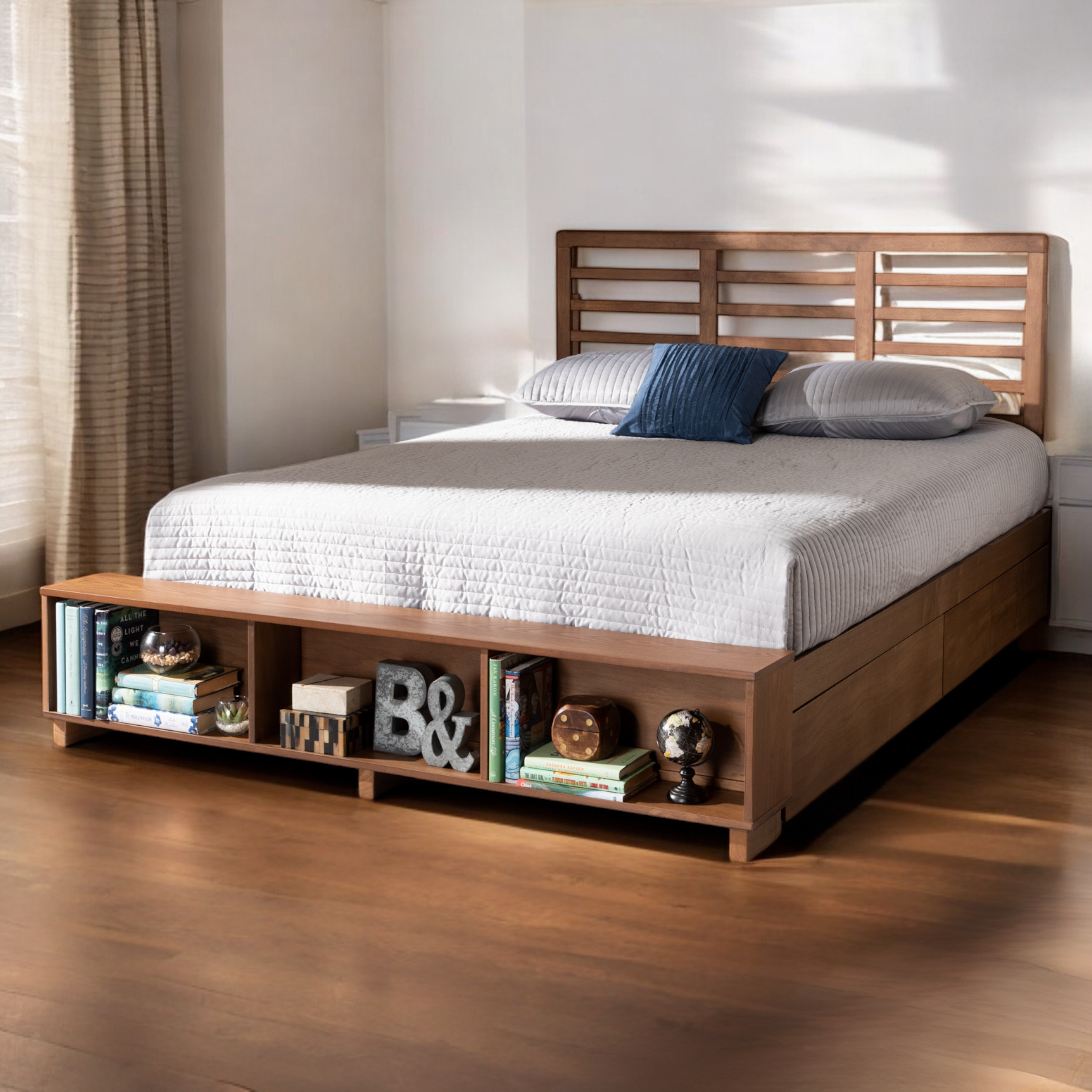 Lawroy Platform Bed with 4 Drawer Storage - Light Natural