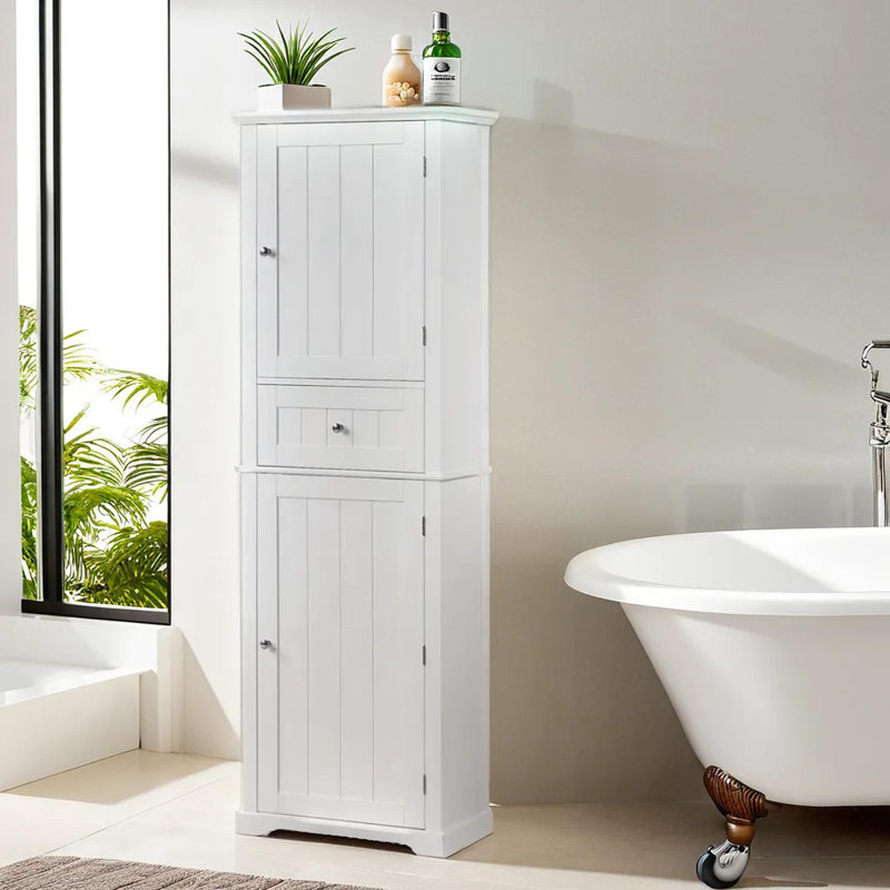 67.3" Tall Freestanding Bathroom Storage Cabinet, White