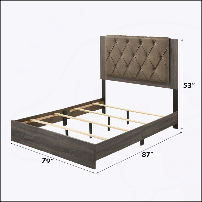 Lit EK avec tête de lit capitonnée et structure en bois robuste Avantika