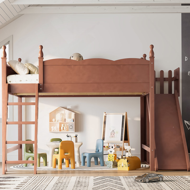 Full Loft Bed With Storage Shelves And Wardrobe, Solid Wood Loft Beds With Detachable Slide And Ladders, No Spring Box Needed, Pink And White.(Patent Protection)