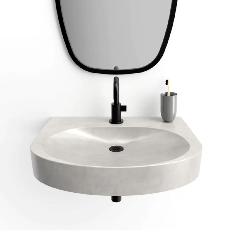 Trueform Concrete Ellipsa 18'' Concrete Oval Bathroom Sink, Beach, Brushed Nickel, Single Hole Faucet