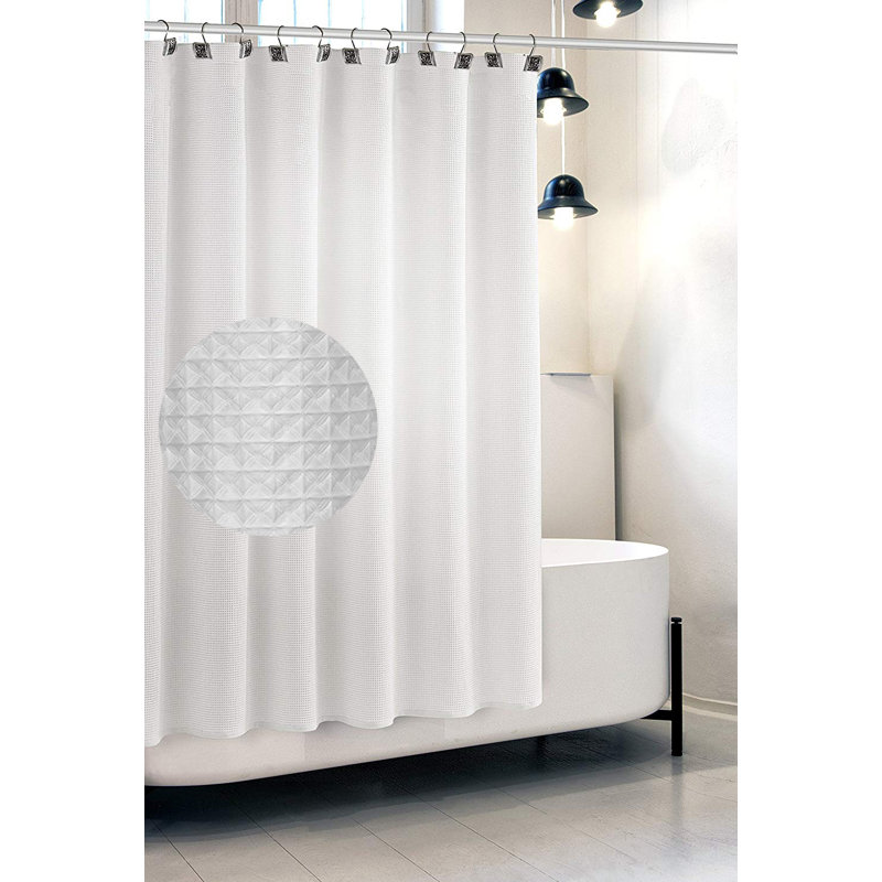 Waffle Shower Curtain with Liner Included, White
