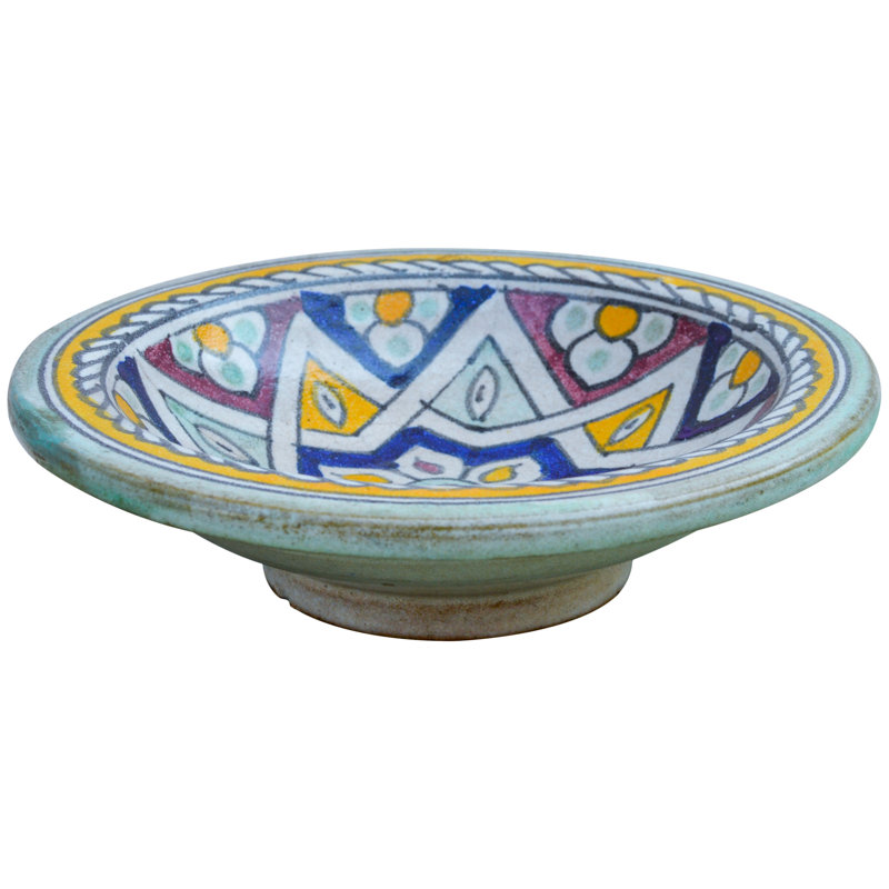 Assiette décorative en céramique jaune / orange / bleu