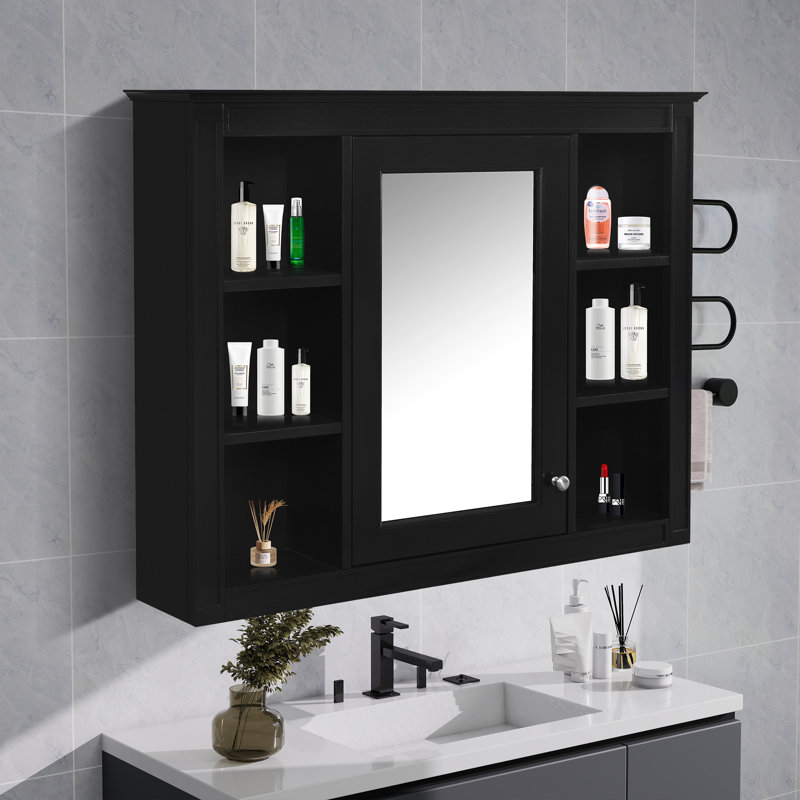 Wall Mounted Medicine Cabinet Mirror Fixed, Black