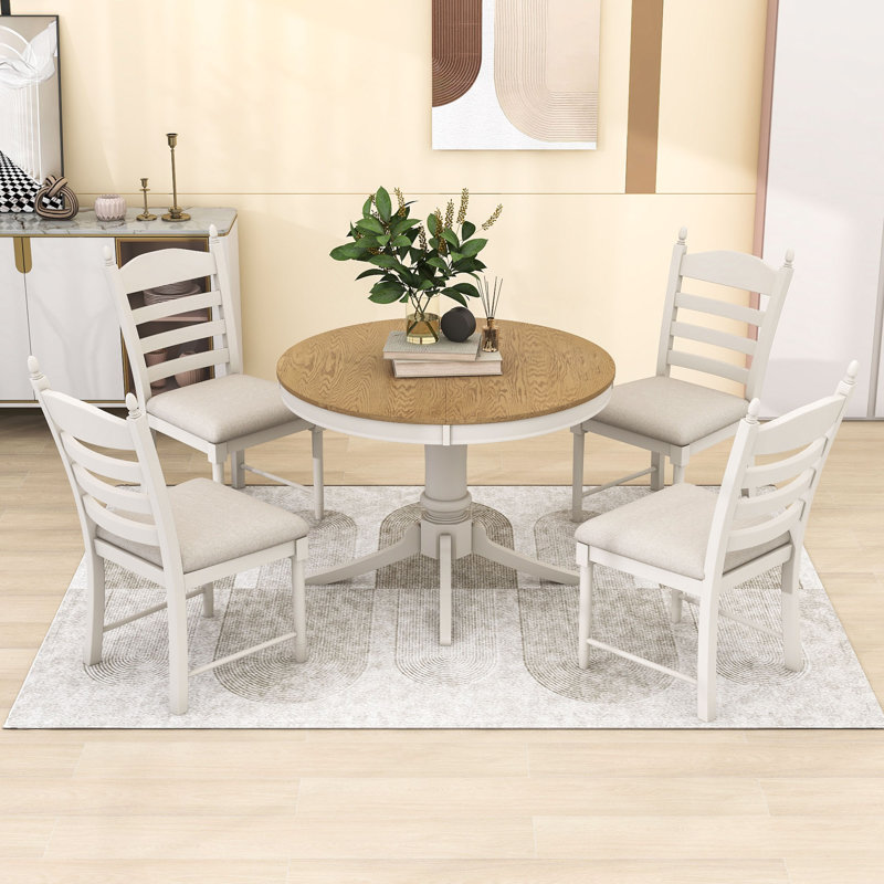 Ensemble de salle à manger extensible pour 4 personnes Afreena, Naturel, Blanc cassé, Blanc cassé