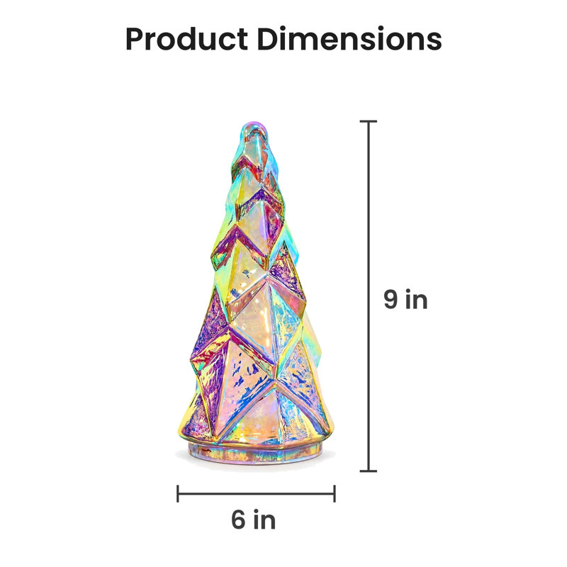 Arbre de Noël en verre 8 pouces avec lumières à DEL colorées et minuterie