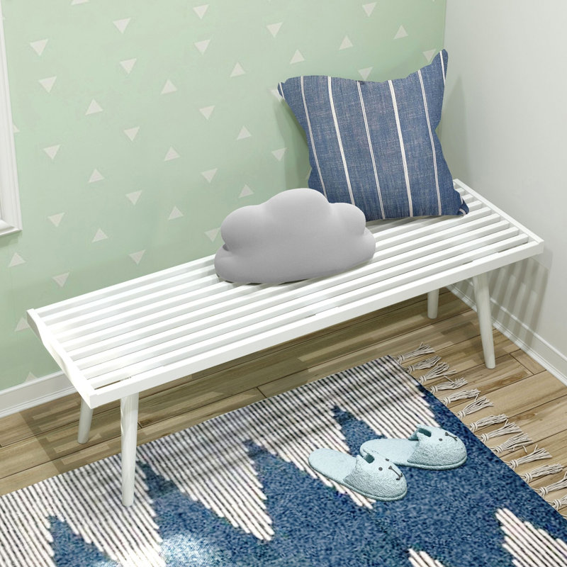 Banc en bois Levitus, Blanc, H 17,5 po x l 56,25 po x P 16,5 po
