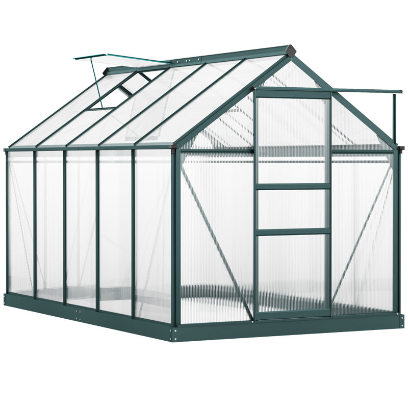 [6 x 10ft] Walk-In Polycarbonate Greenhouse with Slide Door, Window & Foundation