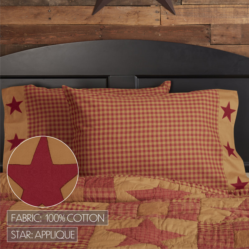 Standard Cotton Pillowcase with Barn Star Applique, Set of 2