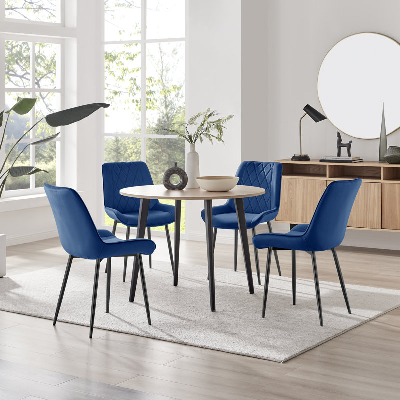 Betsab 4 - Person Dining Set, Oak/Black, Navy
