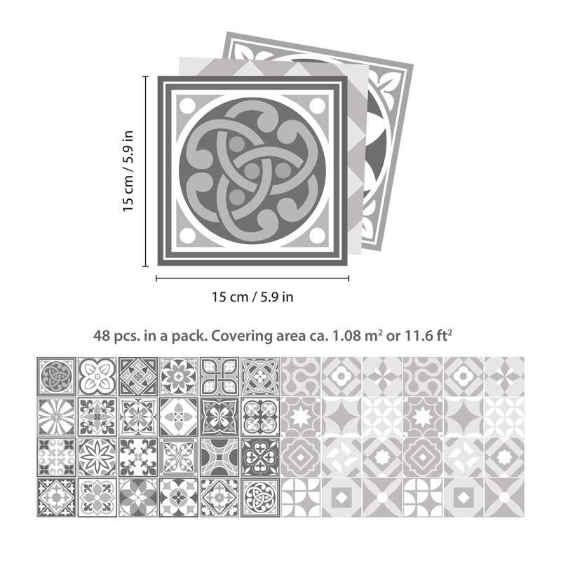 Rory 15cm W x 15cm L Vinyl Peel and Stick Mosaic Tile