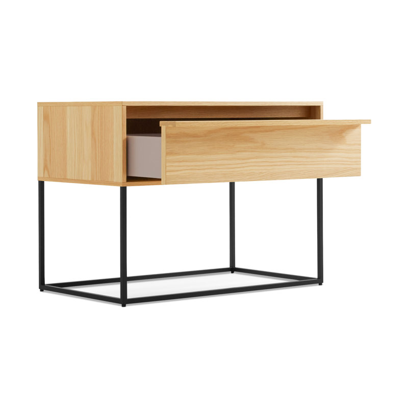 Rule 27'' W Metal Nightstand, Black/White Oak