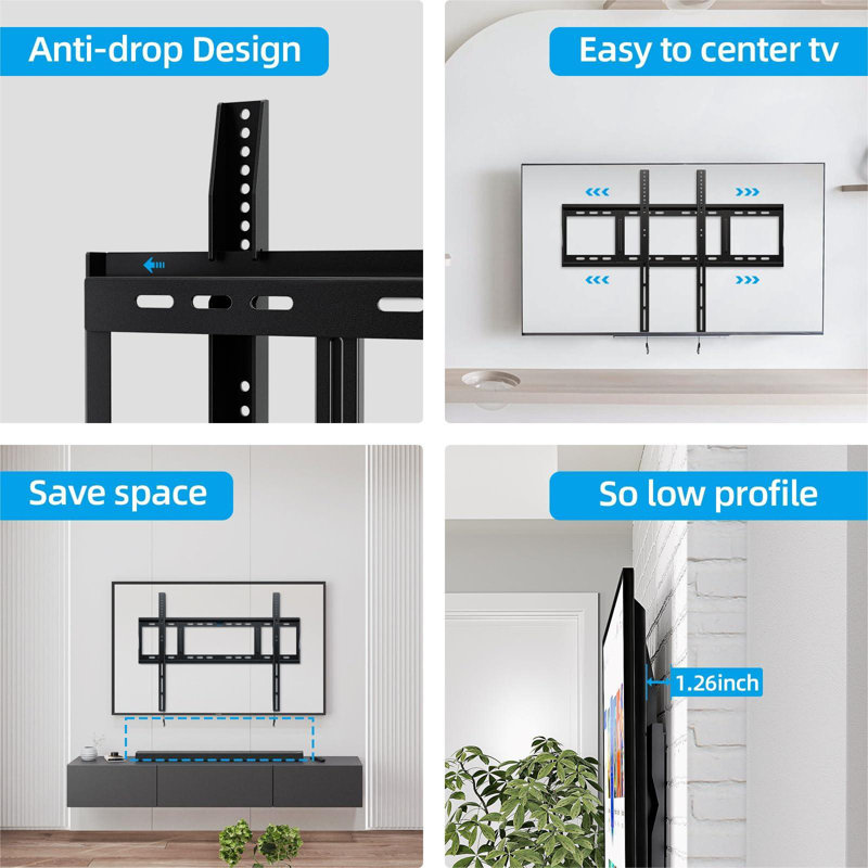 Heavy Duty Fixed TV Wall Mount Holds Up To 264Lbs, For Most 42-100 Inch Flat Curved Tvs Wall Mount Bracket Fits 16"/18"/24" Studs VESA 800X600mm Low Profile Space Saving For LED OLED LCD