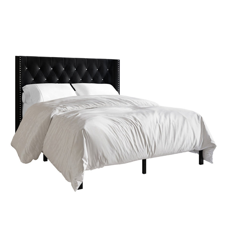 Ffyona Upholstered Wingback Bed, Full/Double, Black