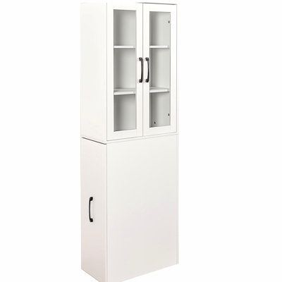 Armoire de rangement H 70,87 ", étagère de rangement multi-fonctionnelle à 4 niveaux et 2 portes en verre, grande bibliothèque moderne en bois