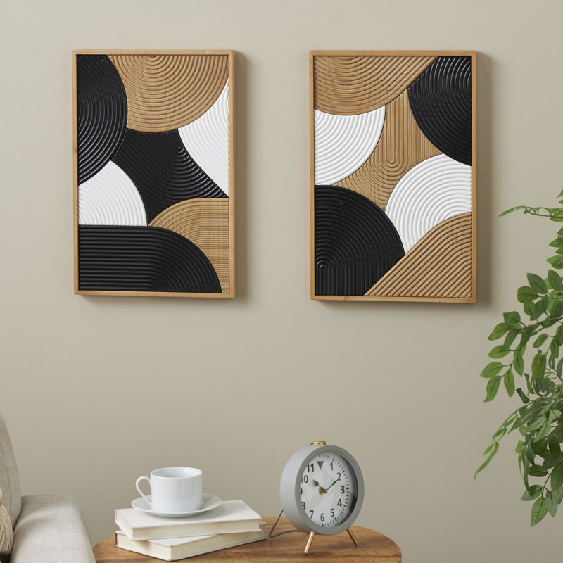 Cole et gris géométrique en bois avec formes rondes noires et blanches