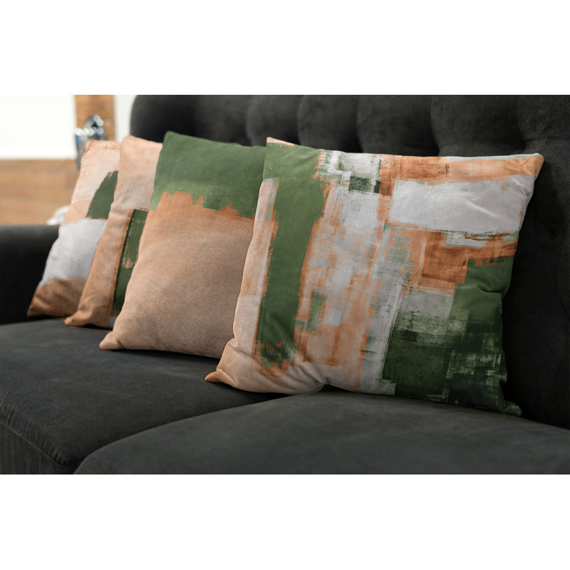 Reversible Pillow Cover, 16" H x 16" W, Dark Olive Green / Peach