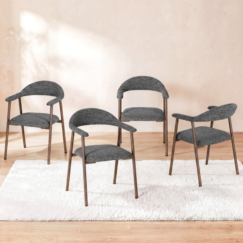 Set Of 4 Modern Upholstered Arm Dining Chairs, Gray