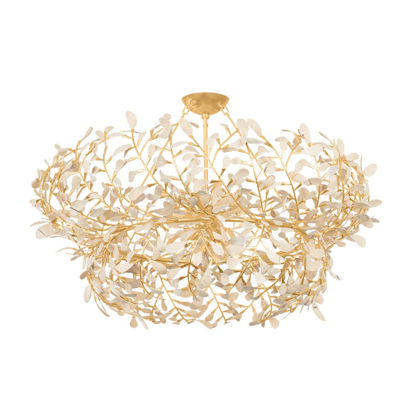 Lustre Maybrook en feuille d'or rétro, H 19,75 po x l 40 po x P 40 po, 8 lumières
