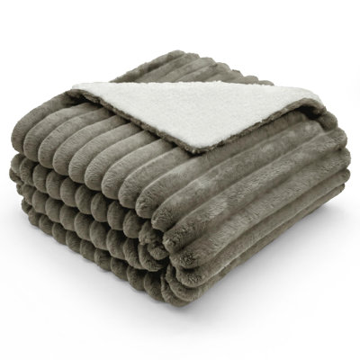 Striped Fleece and Sherpa Reversible Blanket - Gray, 50 x 60 in