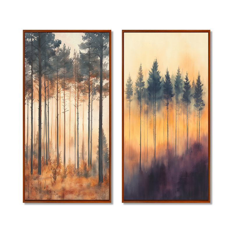 «Forest Sunset», art mural Woodland, H 32 po x l 32 po, Cadre flottant brun
