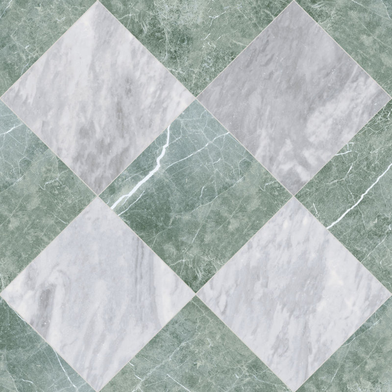 Tavari Checkerboard 10X10 Bardiglio And Verde, Gray/Green