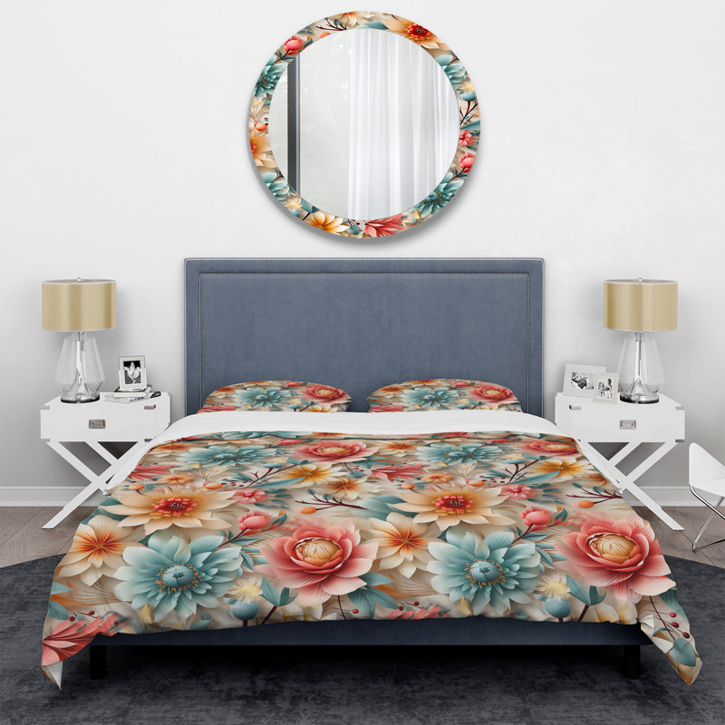 Ensemble de housse de couette à motif floral pastel éclectique, Housse de couette pour très grand lit et 2 très