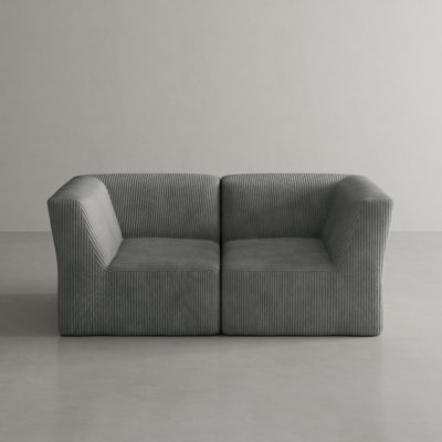 Berlare 2 - Piece Upholstered Compression Gray Corduroy Modular Sectional Sofa – Fully Compressed, No Assembly Required