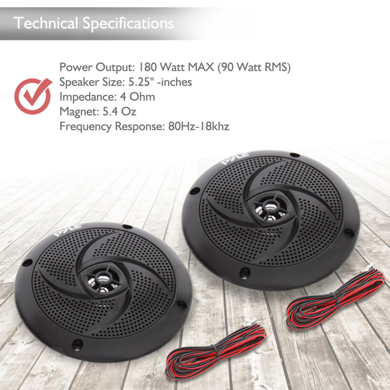 Haut-parleurs Pyle Marine - Tour de sillage Wakeboard 5,25 pouces à profil bas et système audio stéréo extérieur résistant aux intempéries avec puissance de 180 watts - 1 paire en blanc (Plmrs5B)