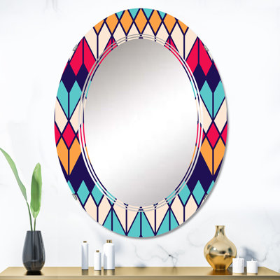 Rhombus géométrique en couleurs rétro II - miroir mural à motif ovale