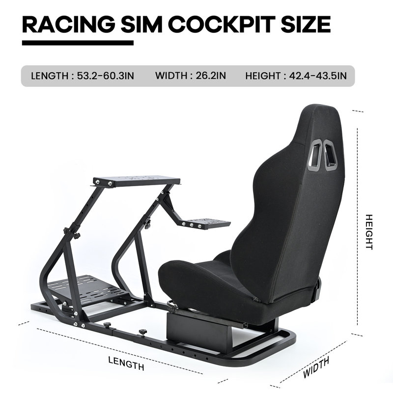 Anman Racing Sim Cockpit Stand Adjustable with Black Seat Fit Logitech G29 G923, Not Include Steering wheel & Wheels & Pedals and Shifter Handbrake