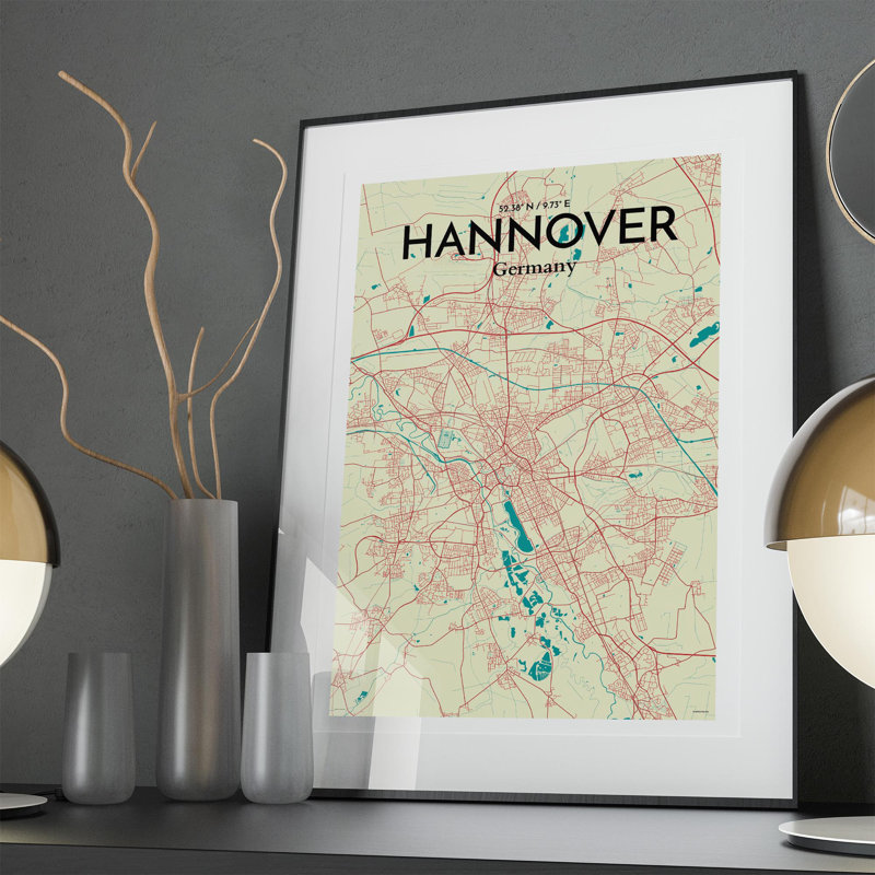 Hannover City Map In Tricolour - No Frame Print, 36cm H x 24cm W x 0.05cm D