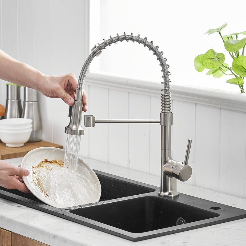 Commercial Kitchen Faucet With Pull Down Sprayer, Single Handle Single Lever Kitchen Sink Faucet, Brushed Nickel