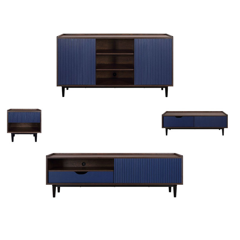 Yonda 4 Piece Living Room Set: Sideboard, TV Stand, Coffee Table, Nightstand, Navy Blue