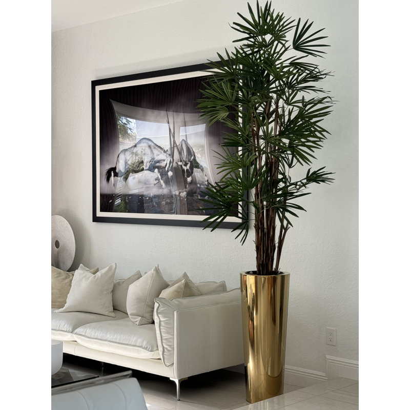 Lady Faux Palm Tree in Metal Planter, Gold, 96" H x 33" W x 33" D