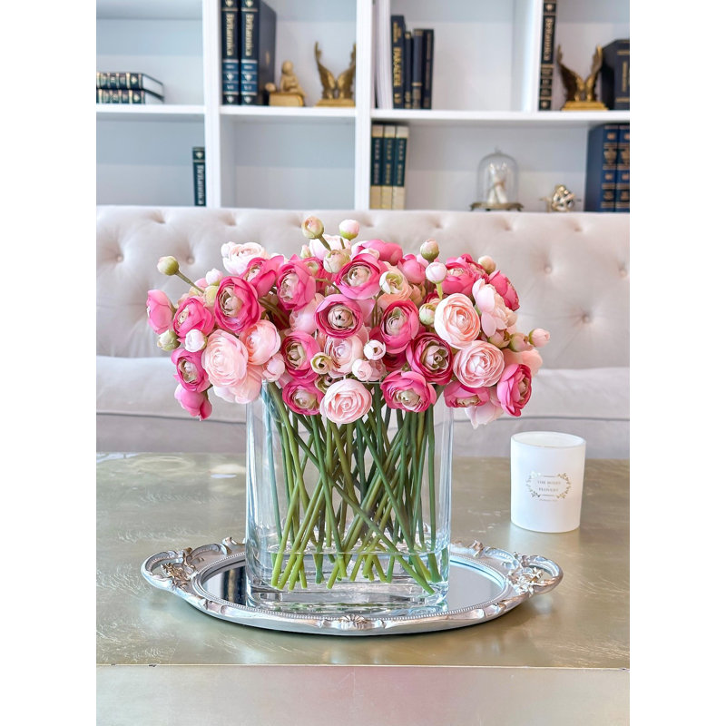 Pink Ranunculus Artificial Centerpiece - Modern French Decor
