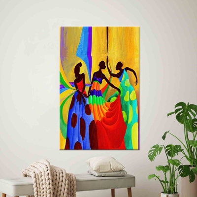 Vibrant African Women Dancers Art: Colorful Printed Canvas Wall Decor,1P Wrapped Canvas