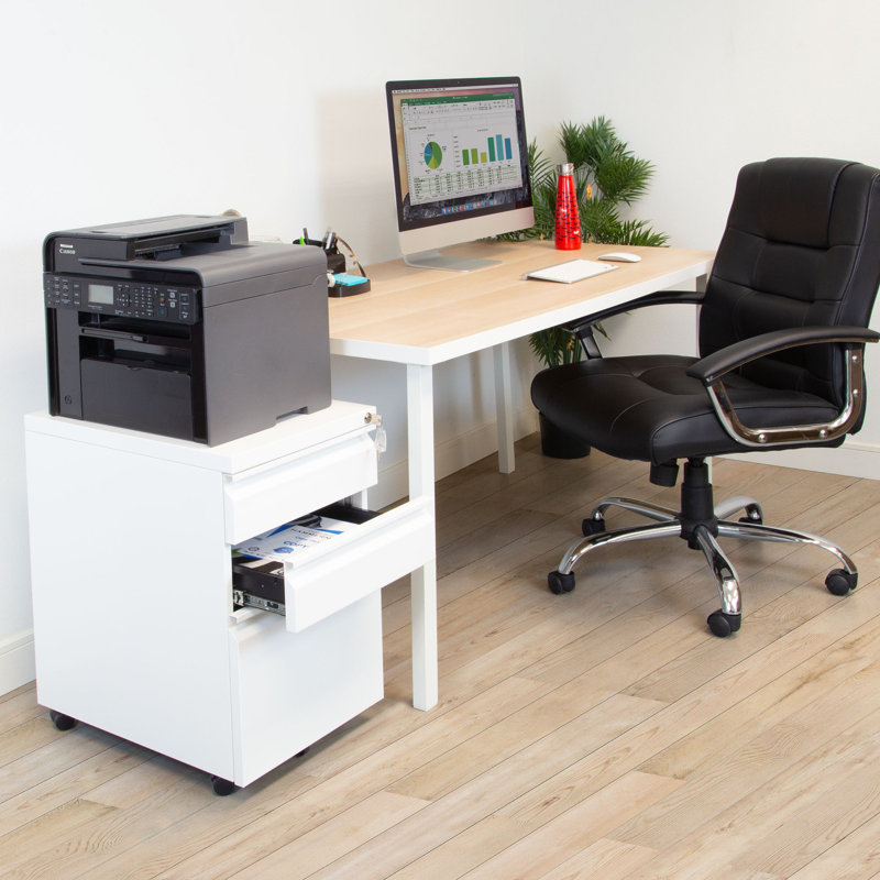 Mount-It! Mobile Vertical File Cabinet with Three Drawers | Under Desk Rolling Storage, White